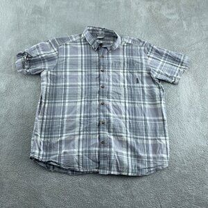 Columbia Mens Regular Fit Short Sleeve Plaid Button-Up Shirt XL Gray 0927